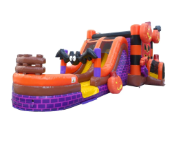 hallwn mega 3qtr 1 1754360845 Mega Halloween Pumpkin Double Lane Wet/Dry Bounce Slide Comb