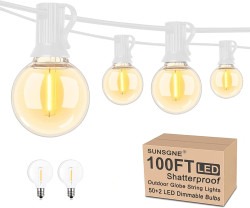 SUNSGNE 100Ft LED Globe String Lights Shatterproof Waterproo