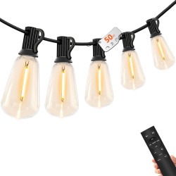 50 FT Outdoor String Lights - LED- Edison Bulbs for Porch, B