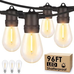 96FT LED Outdoor String Lights, Dimmable Shatterproof Edison