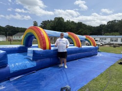 IMG 4919 1748396414 30' Blue Marble Inflatable Slip and Splash Slide